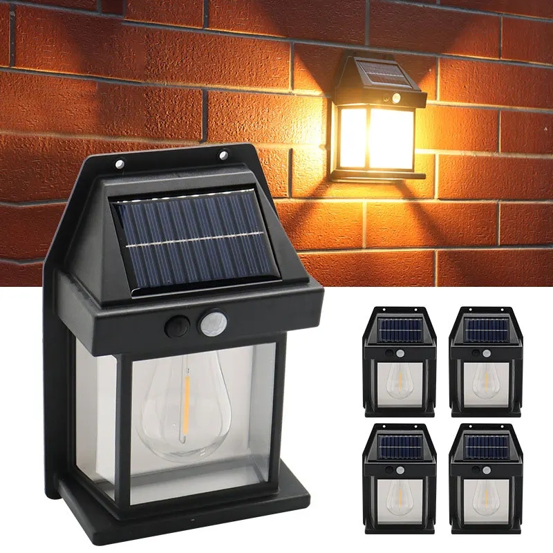 Smart Garden Lanterns - พลังงานแสงอาทิตย์ทังสเตนโคมไฟกลางคืนอัจฉริยะ Motion Sensor โคมไฟติดผนัง 3 โหมดกันน้ํา