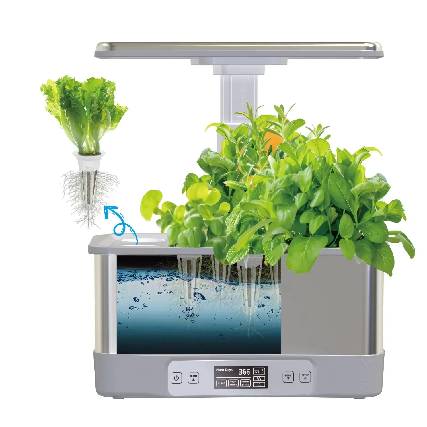 Indoor Herb Garden Kit - ชุดปลูกพืชในร่มแบบไฮโดรโปนิกส์ New15 Pods พร้อมตัวตั้งเวลาอัตโนมัติ แหล่งพลังงานไฟฟ้า และไฟปลูกพืช